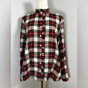 J.Crew Factory Ruffle Trim Holiday Plaid Button Down Shirt